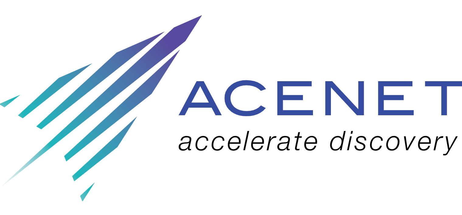 a blue and purple triangle evoking a jet, aiming up and to the right. Text: ACENET; beneath: accelerate discovery