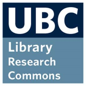 square logo with white text on dark blue: UBC (University of British Columbia); below, with white text on lighter blue: Library Research Commons