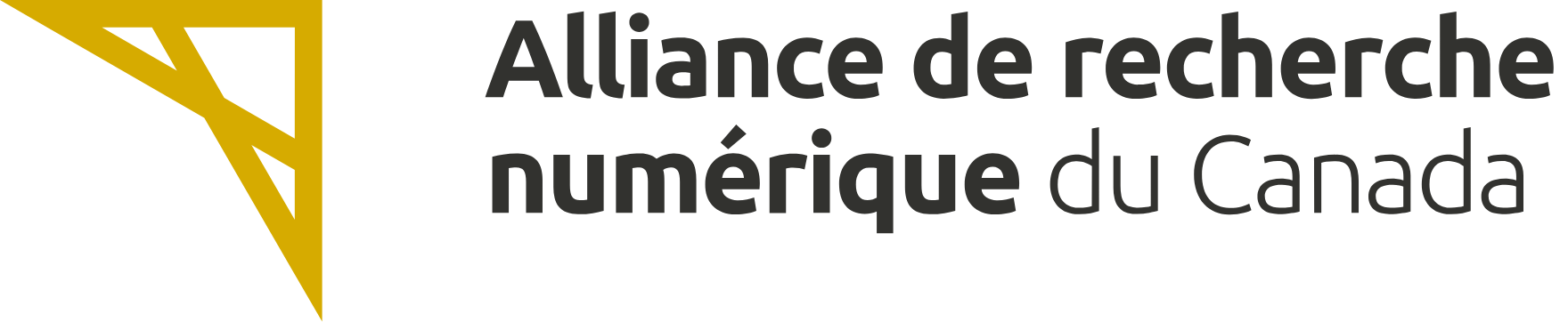 Two overlapping yellow triangles. Text: Alliance de recherche numérique du Canada